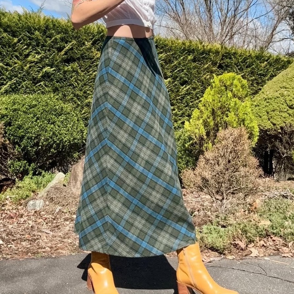 Liz Claiborne | Vintage Green & Blue Plaid Maxi Skirt
